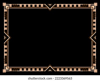 Art deco frame. Vintage linear border. Design a template for invitations, leaflets and greeting cards. Geometric golden frame. The style of the 1920s - 1930s. Vector illustration