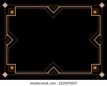 Art deco frame. Vintage linear border. Design a template for invitations, leaflets and greeting cards. Geometric golden frame. The style of the 1920s - 1930s. Vector illustration