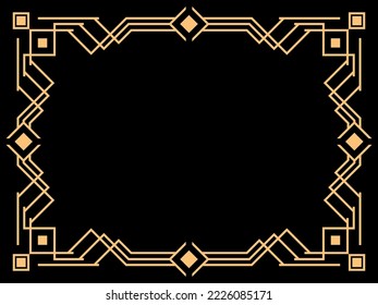Art deco frame. Vintage linear border. Design a template for invitations, leaflets and greeting cards. Geometric golden frame. The style of the 1920s - 1930s. Vector illustration