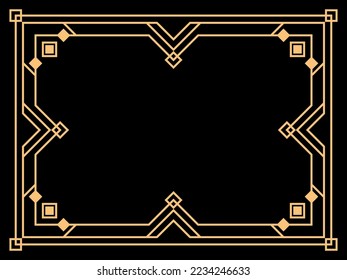 Marco Art Déco. Borde lineal vintage. Diseñar una plantilla para invitaciones, folletos y tarjetas de felicitación. Marco geométrico dorado. El estilo de los años 20-30 Ilustración del vector