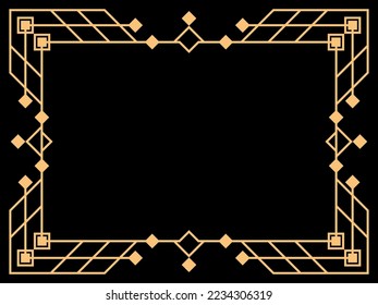Art deco frame. Vintage linear border. Design a template for invitations, leaflets and greeting cards. Geometric golden frame. The style of the 1920s - 1930s. Vector illustration