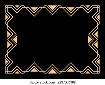 Art deco frame. Vintage linear border. Design a template for invitations, leaflets and greeting cards. Geometric golden frame. The style of the 1920s - 1930s. Vector illustration