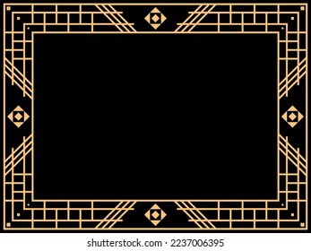 Art deco frame. Vintage linear border. Design a template for invitations, leaflets and greeting cards. Geometric golden frame. The style of the 1920s - 1930s. Vector illustration