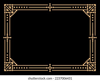 Art deco frame. Vintage linear border. Design a template for invitations, leaflets and greeting cards. Geometric golden frame. The style of the 1920s - 1930s. Vector illustration
