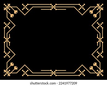 Marco Art Déco. Borde lineal vintage. Diseñar una plantilla para invitaciones, folletos y tarjetas de felicitación. Marco geométrico dorado. El estilo de los años 20-30 Ilustración del vector