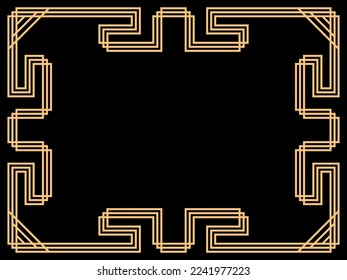 Marco Art Déco. Borde lineal vintage. Diseñar una plantilla para invitaciones, folletos y tarjetas de felicitación. Marco geométrico dorado. El estilo de los años 20-30 Ilustración del vector