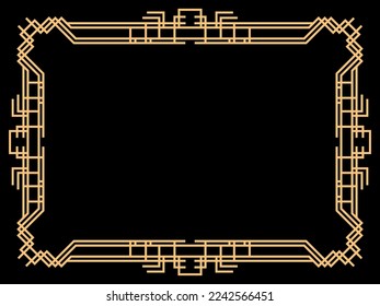 Art deco frame. Vintage linear border. Design a template for invitations, leaflets and greeting cards. Geometric golden frame. The style of the 1920s - 1930s. Vector illustration