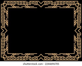 Art deco frame. Vintage linear border. Design a template for invitations, leaflets and greeting cards. Geometric golden frame. The style of the 1920s - 1930s. Vector illustration