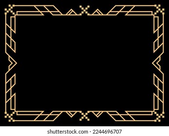 Marco Art Déco. Borde lineal vintage. Diseñar una plantilla para invitaciones, folletos y tarjetas de felicitación. Marco geométrico dorado. El estilo de los años 20-30 Ilustración del vector