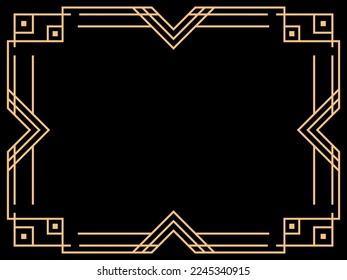 Art deco frame. Vintage linear border. Design a template for invitations, leaflets and greeting cards. Geometric golden frame. The style of the 1920s - 1930s. Vector illustration