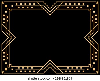 Art deco frame. Vintage linear border. Design a template for invitations, leaflets and greeting cards. Geometric golden frame. The style of the 1920s - 1930s. Vector illustration