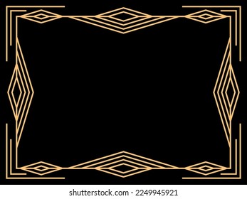 Art deco frame. Vintage linear border. Design a template for invitations, leaflets and greeting cards. Geometric golden frame. The style of the 1920s - 1930s. Vector illustration