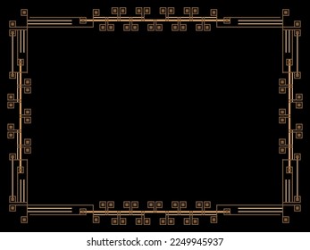 Marco Art Déco. Borde lineal vintage. Diseñar una plantilla para invitaciones, folletos y tarjetas de felicitación. Marco geométrico dorado. El estilo de los años 20-30 Ilustración del vector