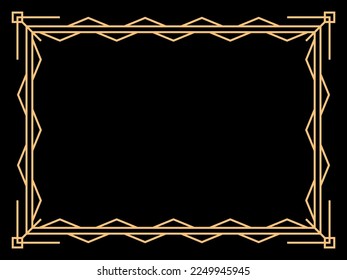Art deco frame. Vintage linear border. Design a template for invitations, leaflets and greeting cards. Geometric golden frame. The style of the 1920s - 1930s. Vector illustration