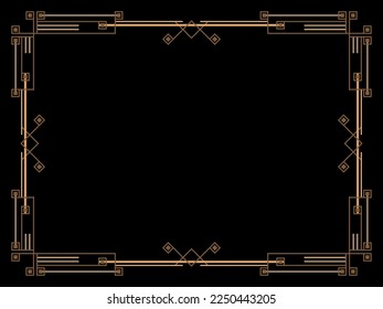 Art deco frame. Vintage linear border. Design a template for invitations, leaflets and greeting cards. Geometric golden frame. The style of the 1920s - 1930s. Vector illustration