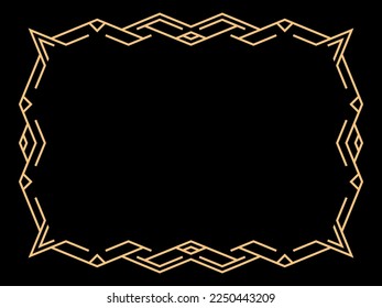 Art deco frame. Vintage linear border. Design a template for invitations, leaflets and greeting cards. Geometric golden frame. The style of the 1920s - 1930s. Vector illustration