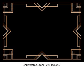 Art deco frame. Vintage linear border. Design a template for invitations, leaflets and greeting cards. Geometric golden frame. The style of the 1920s - 1930s. Vector illustration