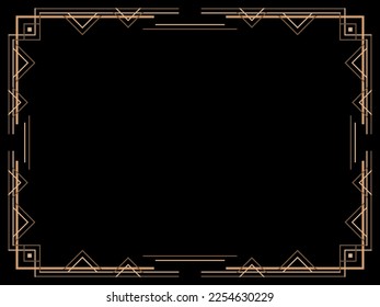 Art deco frame. Vintage linear border. Design a template for invitations, leaflets and greeting cards. Geometric golden frame. The style of the 1920s - 1930s. Vector illustration