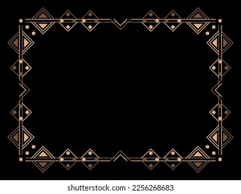 Art deco frame. Vintage linear border. Design a template for invitations, leaflets and greeting cards. Geometric golden frame. The style of the 1920s - 1930s. Vector illustration