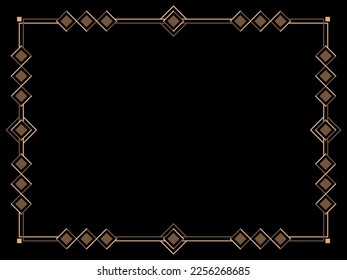 Art deco frame. Vintage linear border. Design a template for invitations, leaflets and greeting cards. Geometric golden frame. The style of the 1920s - 1930s. Vector illustration