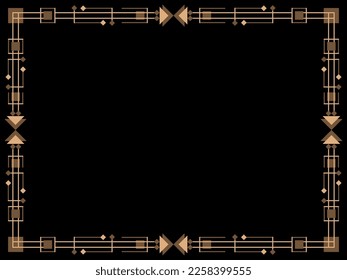 Art deco frame. Vintage linear border. Design a template for invitations, leaflets and greeting cards. Geometric golden frame. The style of the 1920s - 1930s. Vector illustration
