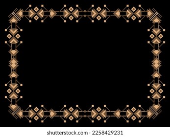 Art deco frame. Vintage linear border. Design a template for invitations, leaflets and greeting cards. Geometric golden frame. The style of the 1920s - 1930s. Vector illustration