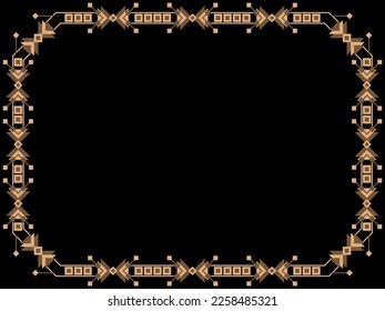 Art deco frame. Vintage linear border. Design a template for invitations, leaflets and greeting cards. Geometric golden frame. The style of the 1920s - 1930s. Vector illustration