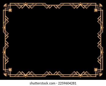 Art deco frame. Vintage linear border. Design a template for invitations, leaflets and greeting cards. Geometric golden frame. The style of the 1920s - 1930s. Vector illustration