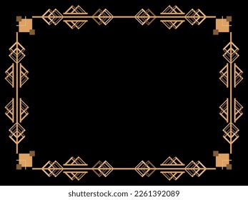 Art deco frame. Vintage linear border. Design a template for invitations, leaflets and greeting cards. Geometric golden frame. The style of the 1920s - 1930s. Vector illustration