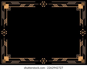 Art deco frame. Vintage linear border. Design a template for invitations, leaflets and greeting cards. Geometric golden frame. The style of the 1920s - 1930s. Vector illustration