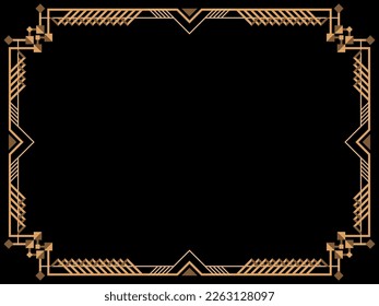 Art deco frame. Vintage linear border. Design a template for invitations, leaflets and greeting cards. Geometric golden frame. The style of the 1920s - 1930s. Vector illustration