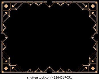 Art deco frame. Vintage linear border. Design a template for invitations, leaflets and greeting cards. Geometric golden frame. The style of the 1920s - 1930s. Vector illustration