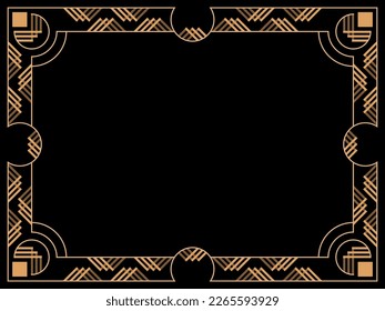 Art deco frame. Vintage linear border. Design a template for invitations, leaflets and greeting cards. Geometric golden frame. The style of the 1920s - 1930s. Vector illustration