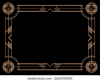 Art deco frame. Vintage linear border. Design a template for invitations, leaflets and greeting cards. Geometric golden frame. The style of the 1920s - 1930s. Vector illustration