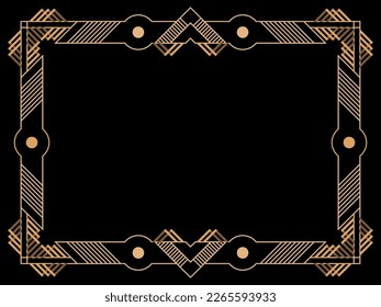 Art deco frame. Vintage linear border. Design a template for invitations, leaflets and greeting cards. Geometric golden frame. The style of the 1920s - 1930s. Vector illustration