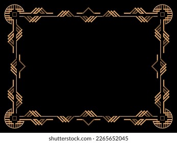 Art deco frame. Vintage linear border. Design a template for invitations, leaflets and greeting cards. Geometric golden frame. The style of the 1920s - 1930s. Vector illustration