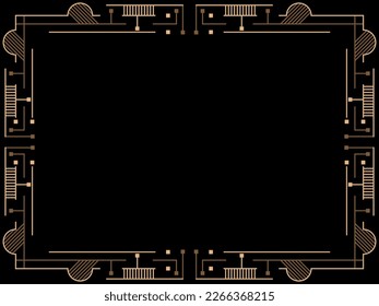 Art deco frame. Vintage linear border. Design a template for invitations, leaflets and greeting cards. Geometric golden frame. The style of the 1920s - 1930s. Vector illustration