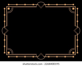 Art deco frame. Vintage linear border. Design a template for invitations, leaflets and greeting cards. Geometric golden frame. The style of the 1920s - 1930s. Vector illustration