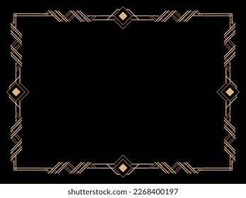 Art deco frame. Vintage linear border. Design a template for invitations, leaflets and greeting cards. Geometric golden frame. The style of the 1920s - 1930s. Vector illustration