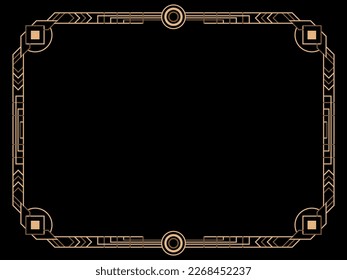 Art deco frame. Vintage linear border. Design a template for invitations, leaflets and greeting cards. Geometric golden frame. The style of the 1920s - 1930s. Vector illustration