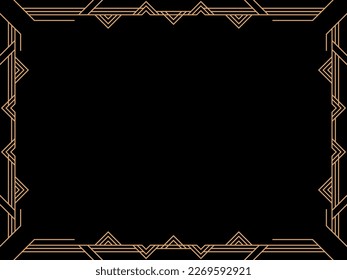 Art deco frame. Vintage linear border. Design a template for invitations, leaflets and greeting cards. Geometric golden frame. The style of the 1920s - 1930s. Vector illustration