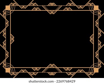Art deco frame. Vintage linear border. Design a template for invitations, leaflets and greeting cards. Geometric golden frame. The style of the 1920s - 1930s. Vector illustration