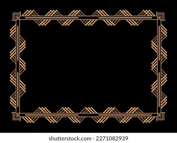 Art deco frame. Vintage linear border. Design a template for invitations, leaflets and greeting cards. Geometric golden frame. The style of the 1920s - 1930s. Vector illustration