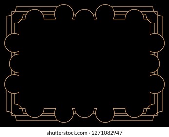 Art-Deco-Rahmen. Vintage lineare Grenze. Entwerfen Sie eine Vorlage für Einladungen, Faltblätter und Grußkarten. Geometrischer goldener Rahmen. Der Stil der 1920er bis 1930er Jahre. Vektorgrafik