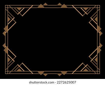 Art deco frame. Vintage linear border. Design a template for invitations, leaflets and greeting cards. Geometric golden frame. The style of the 1920s - 1930s. Vector illustration