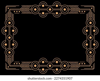 Art deco frame. Vintage linear border. Design a template for invitations, leaflets and greeting cards. Geometric golden frame. The style of the 1920s - 1930s. Vector illustration
