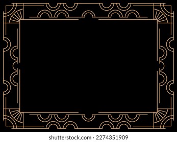 Art deco frame. Vintage linear border. Design a template for invitations, leaflets and greeting cards. Geometric golden frame. The style of the 1920s - 1930s. Vector illustration