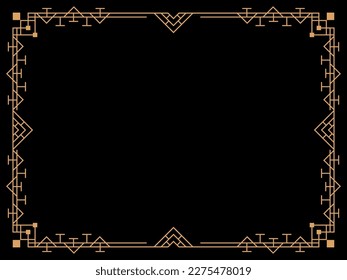 Art deco frame. Vintage linear border. Design a template for invitations, leaflets and greeting cards. Geometric golden frame. The style of the 1920s - 1930s. Vector illustration