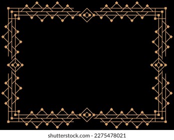 Art deco frame. Vintage linear border. Design a template for invitations, leaflets and greeting cards. Geometric golden frame. The style of the 1920s - 1930s. Vector illustration