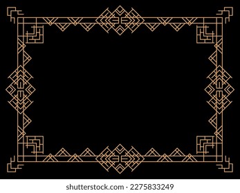Art deco frame. Vintage linear border. Design a template for invitations, leaflets and greeting cards. Geometric golden frame. The style of the 1920s - 1930s. Vector illustration